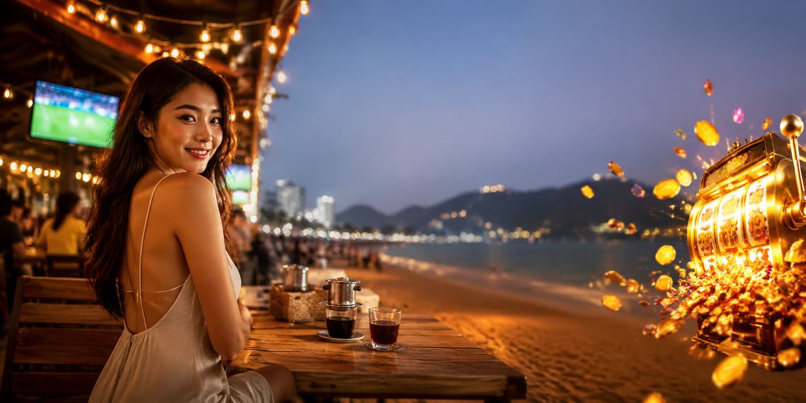 Giao diện máy đánh bạc slots với chủ đề cà phê Việt Nam tại Vũng Tàu